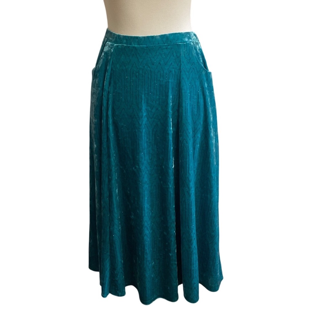 LuLaRoe Avery Skirt Womens Medium Teal Velvet Glitter Elegant Collection